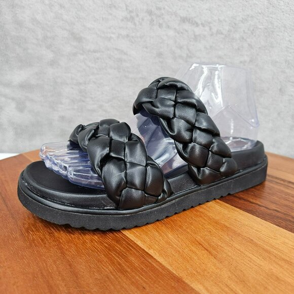 BP Urma Slide Sandals Black Cushy Braided Double Straps Grippy Soles Nordstrom - Picture 1 of 14